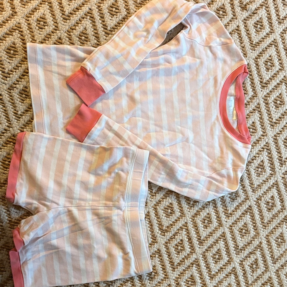 LAKE Girls' Pink Stripe Pima Cotton Pajama Set with Coral Trim